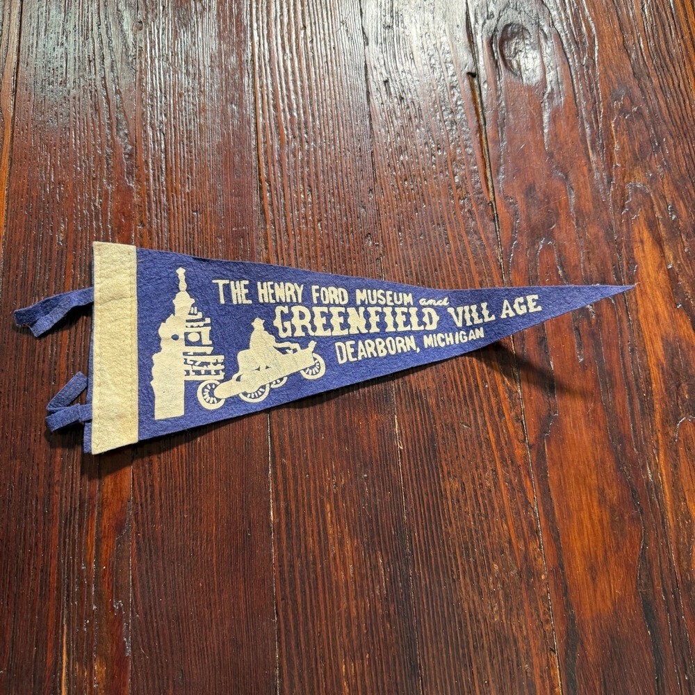 VTG 1960s Henry Ford Museum Felt Pennant Blue Greenfield Village Dearborn MI